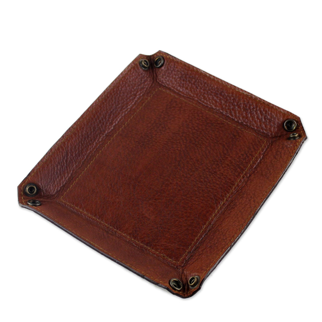 Handcrafted Thai Leather Catchall in Brick and Copper - Classic Brown
