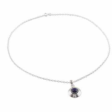 Lapis Lazuli and Sterling Silver Pendant Necklace - Midnight Disc