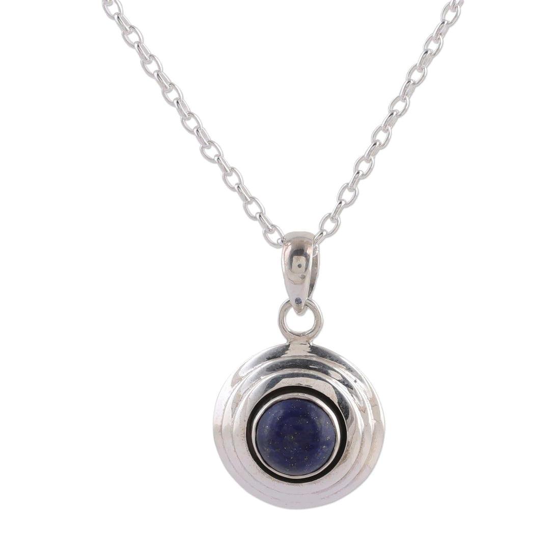 Lapis Lazuli and Sterling Silver Pendant Necklace - Midnight Disc
