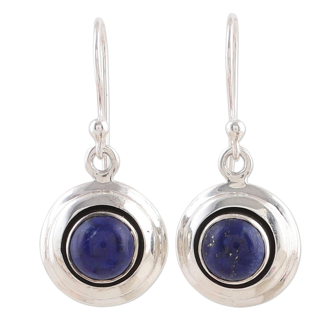 Contemporary Lapis Lazuli and Sterling Silver Earrings - Midnight Discs