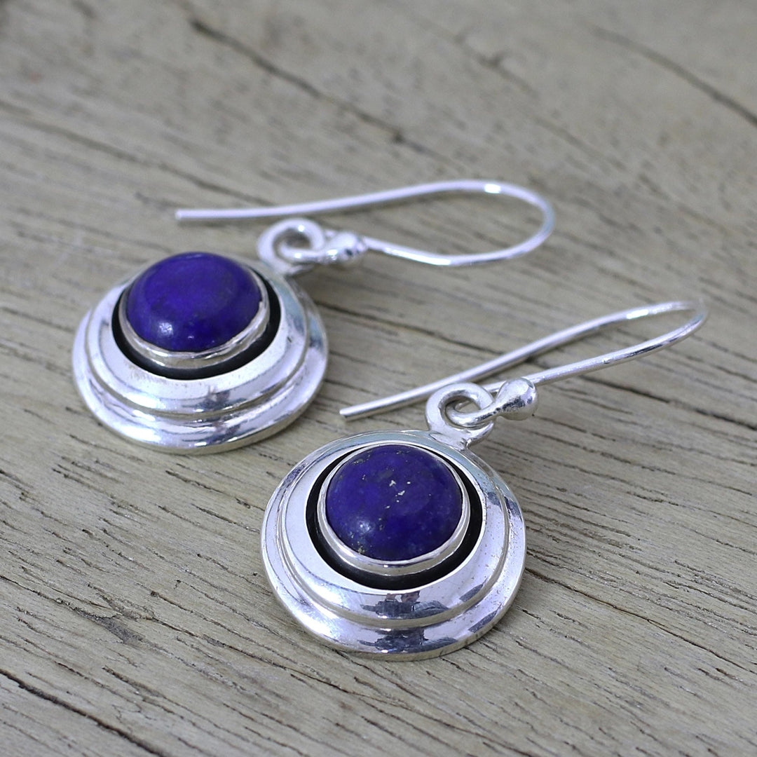 Contemporary Lapis Lazuli and Sterling Silver Earrings - Midnight Discs