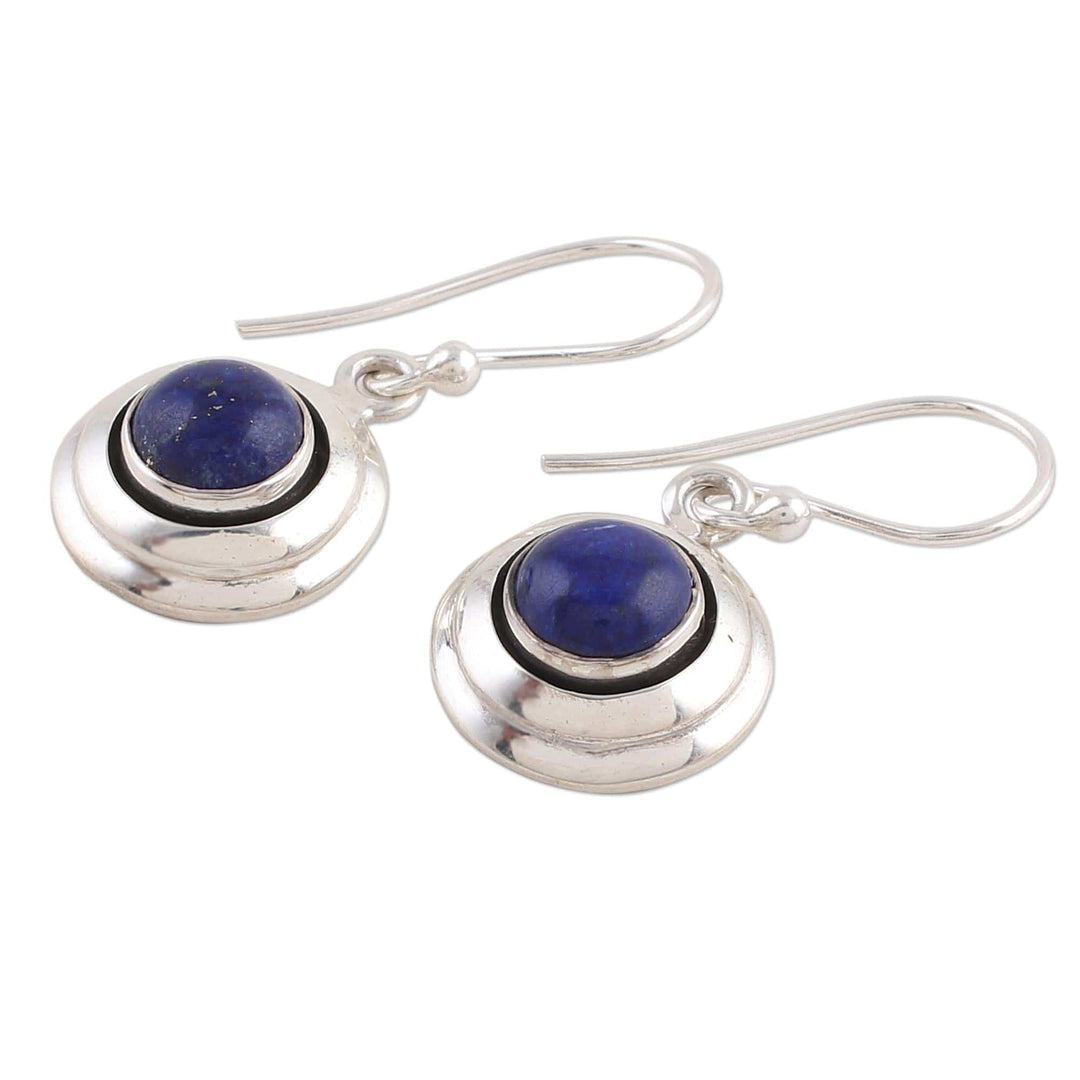 Contemporary Lapis Lazuli and Sterling Silver Earrings - Midnight Discs