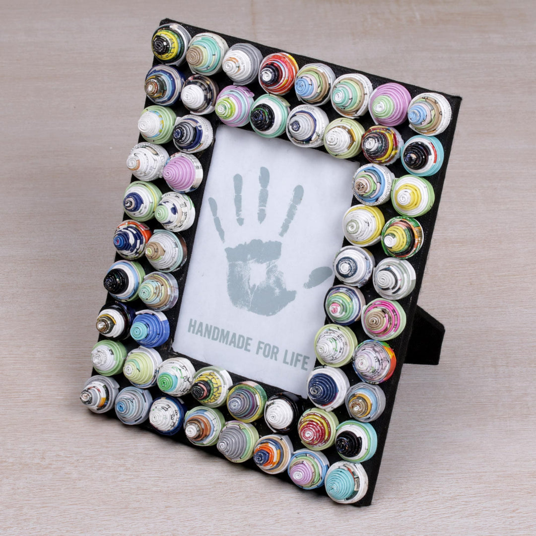 4x6 Recycled Paper Photo Frame with Circle Motifs from Bali - Colorful Shrines