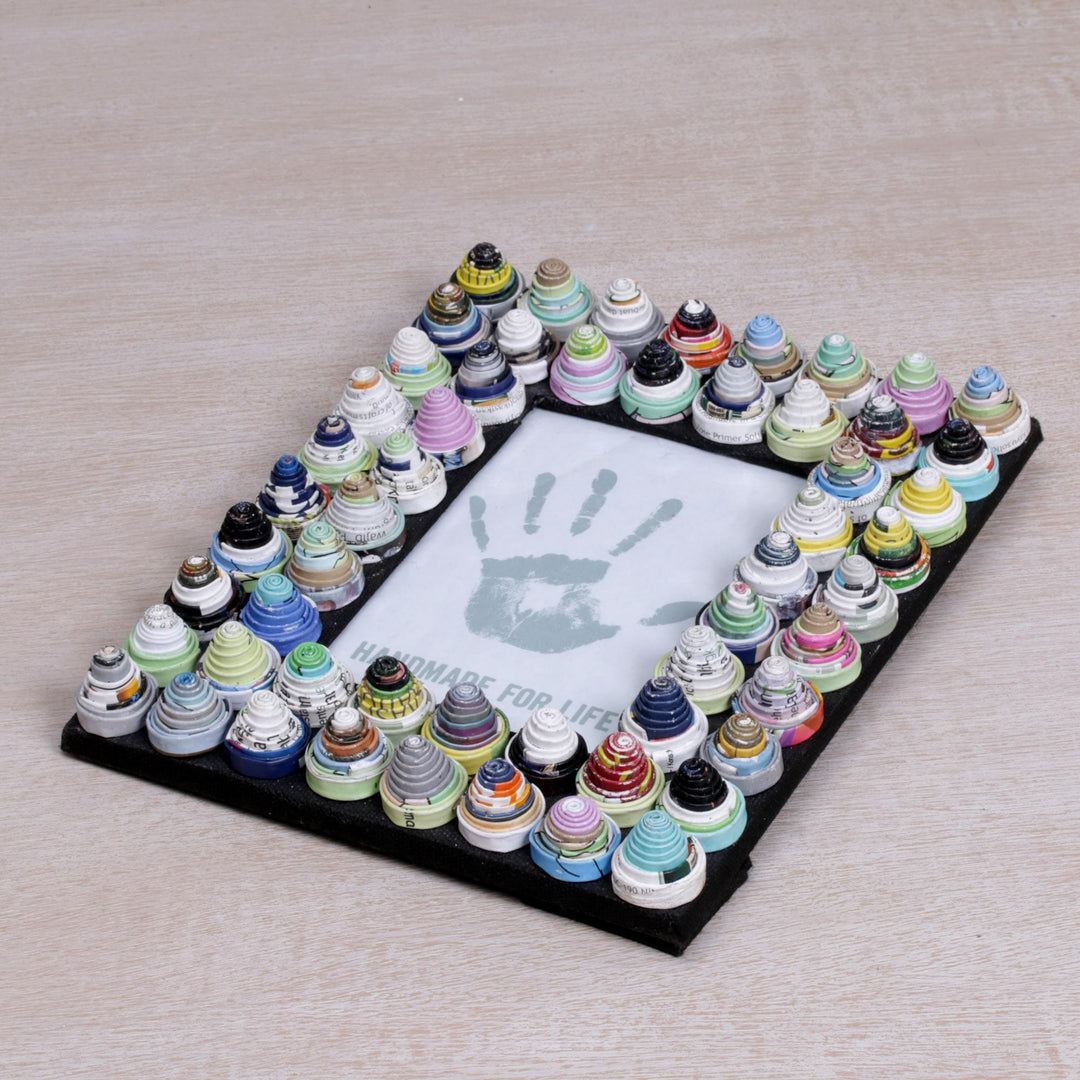 4x6 Recycled Paper Photo Frame with Circle Motifs from Bali - Colorful Shrines