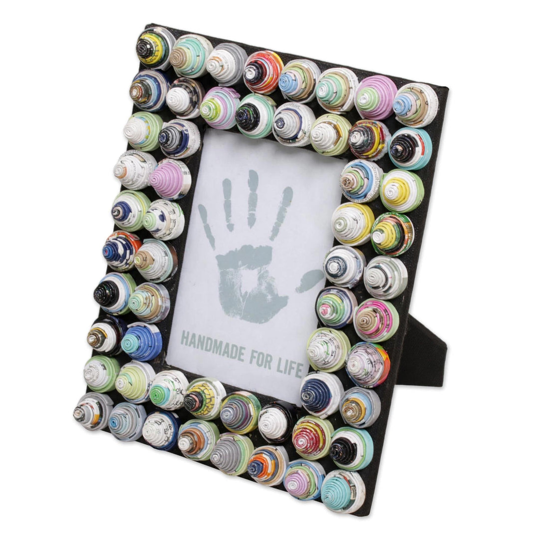 4x6 Recycled Paper Photo Frame with Circle Motifs from Bali - Colorful Shrines