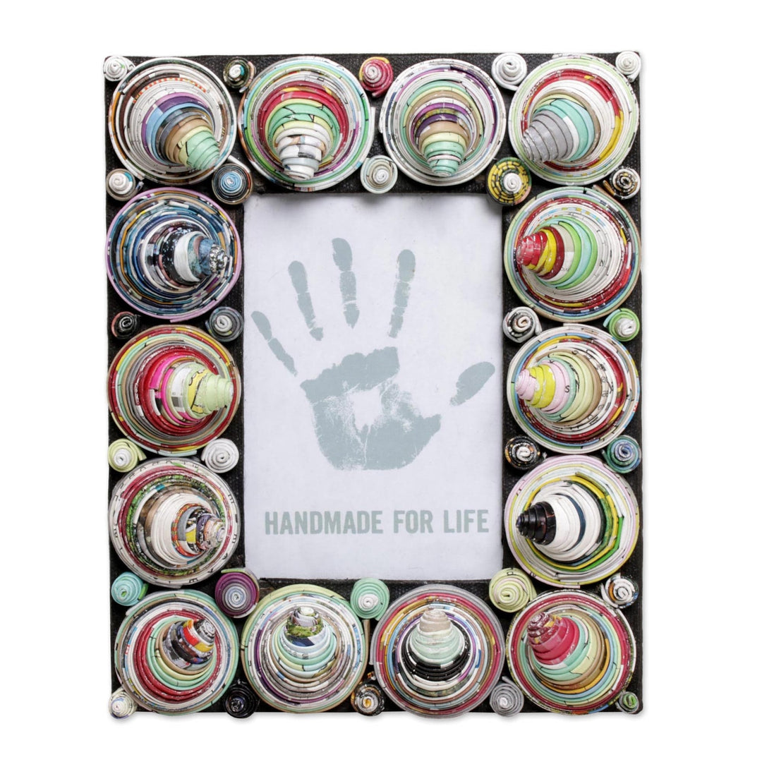 4x6 Recycled Paper Multicolored Cone Photo Frame from Bali - Colorful Snail Shells