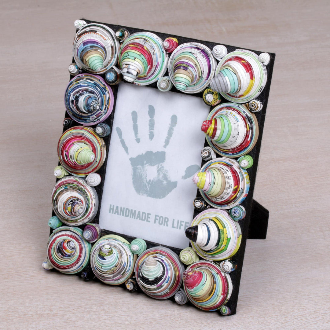 4x6 Recycled Paper Multicolored Cone Photo Frame from Bali - Colorful Snail Shells