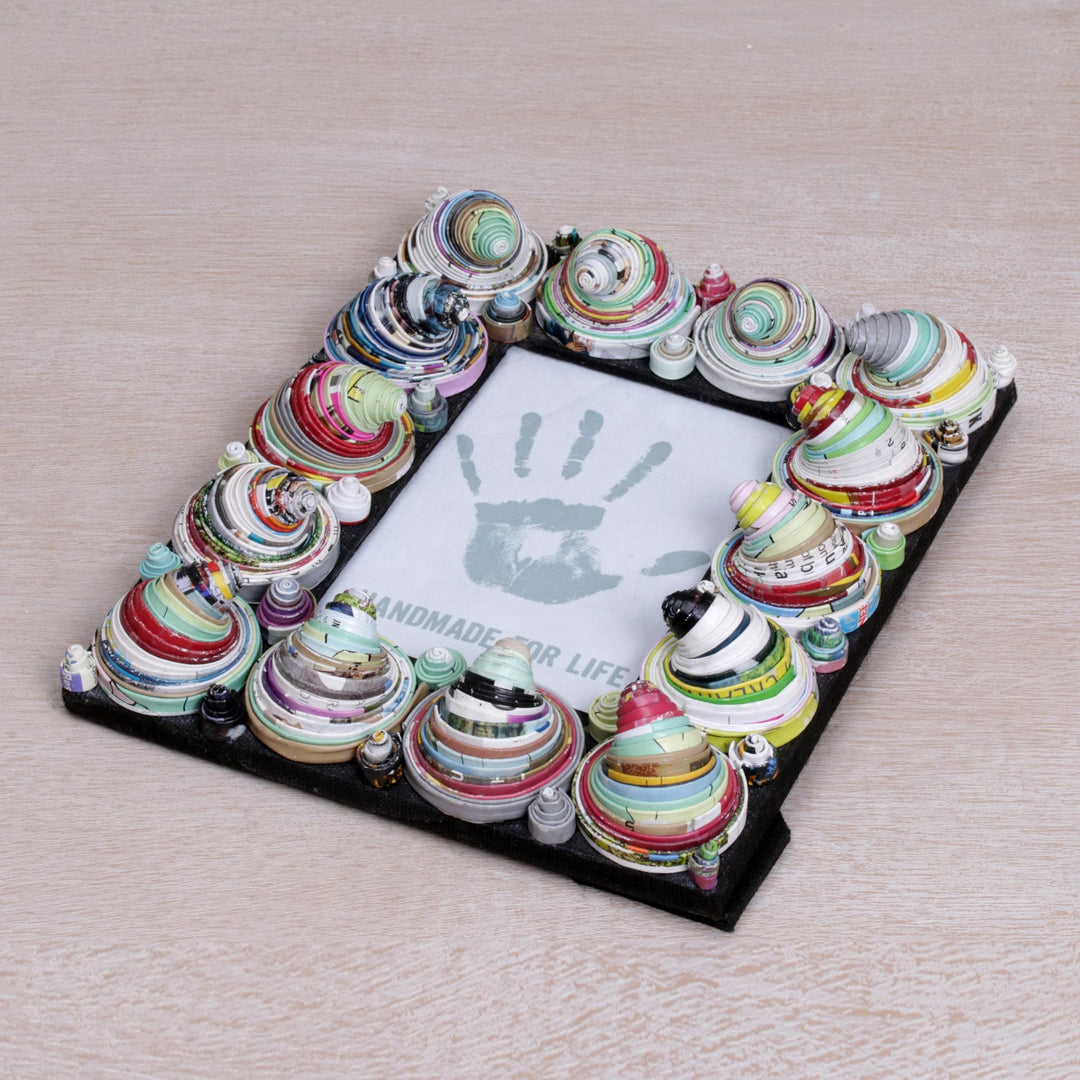4x6 Recycled Paper Multicolored Cone Photo Frame from Bali - Colorful Snail Shells