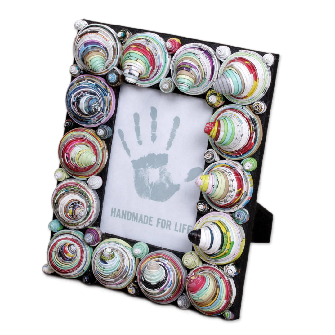 4x6 Recycled Paper Multicolored Cone Photo Frame from Bali - Colorful Snail Shells