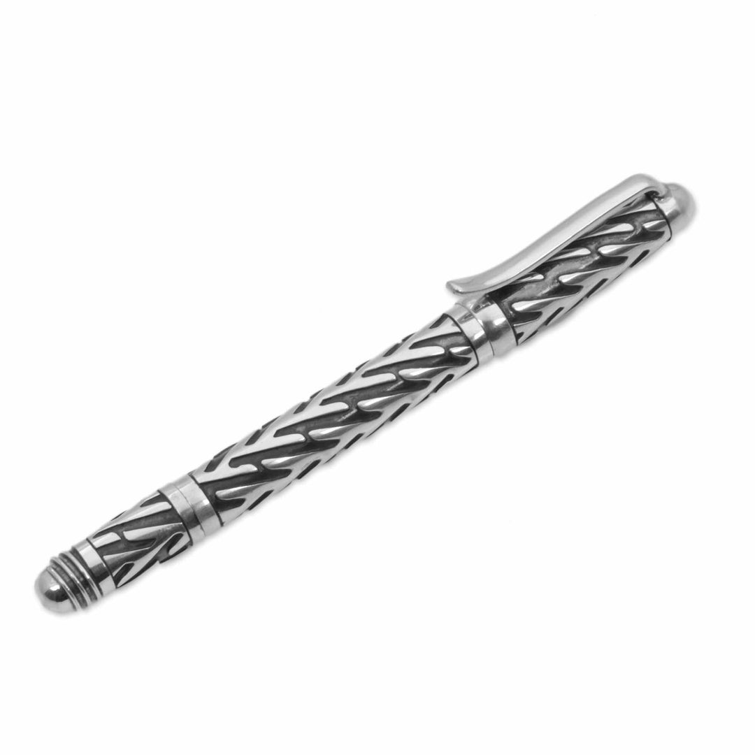 Hand Crafted Sterling Silver Ink Pen by Balinese Artisans - Writing Frond