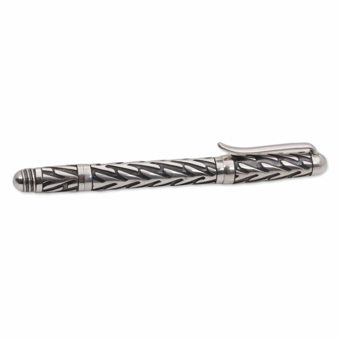 Hand Crafted Sterling Silver Ink Pen by Balinese Artisans - Writing Frond