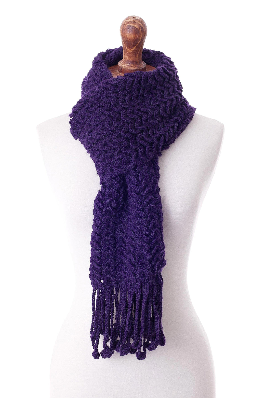 Hand Knit 100% Alpaca Scarf in Blue-Violet from Peru - Wavy Chic