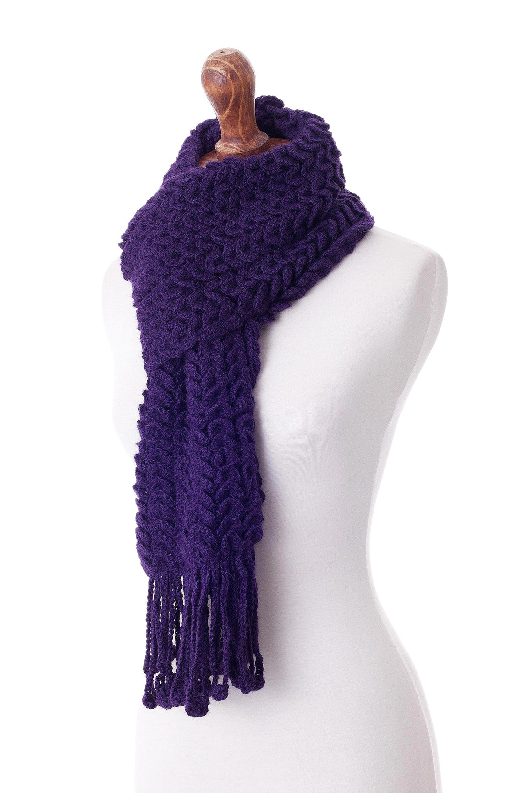Hand Knit 100% Alpaca Scarf in Blue-Violet from Peru - Wavy Chic