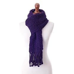 Hand Knit 100% Alpaca Scarf in Blue-Violet from Peru - Wavy Chic