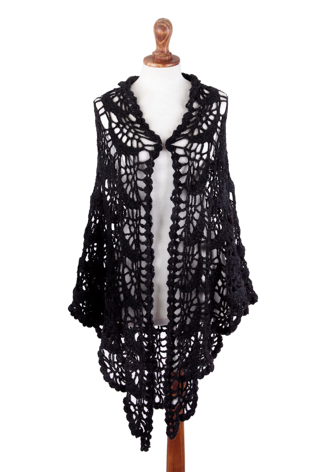 Hand Crocheted Alpaca Shawl in Slate Grey from Peru - Slate Crescents
