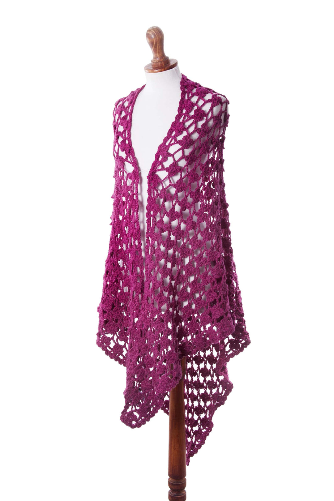 Crocheted Floral Alpaca Shawl in Magenta from Peru - Magenta Flowers