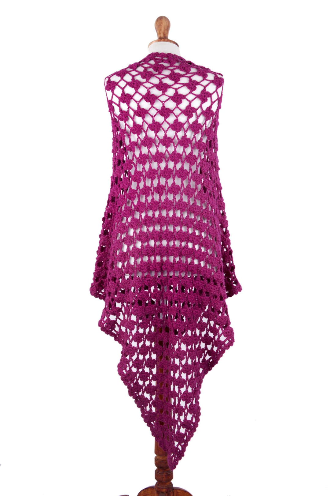 Crocheted Floral Alpaca Shawl in Magenta from Peru - Magenta Flowers