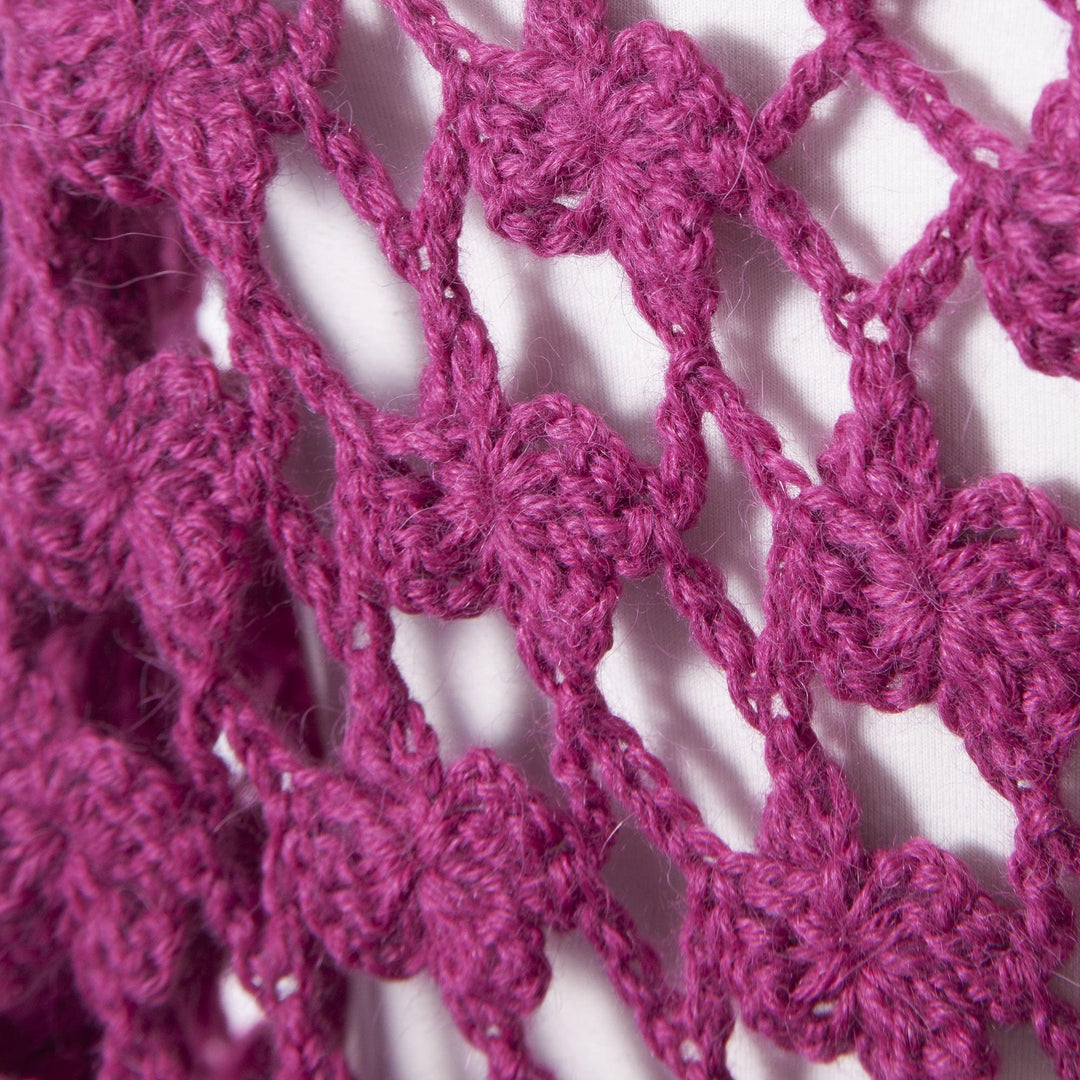 Crocheted Floral Alpaca Shawl in Magenta from Peru - Magenta Flowers