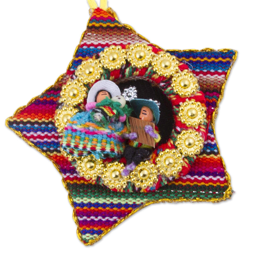 Four Cotton Blend Nativity Scene Star Ornaments from Peru - Nativity Flutes