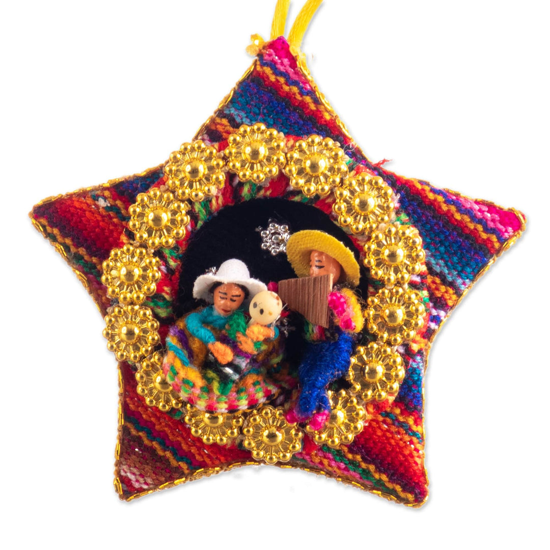 Four Cotton Blend Nativity Scene Star Ornaments from Peru - Nativity Flutes