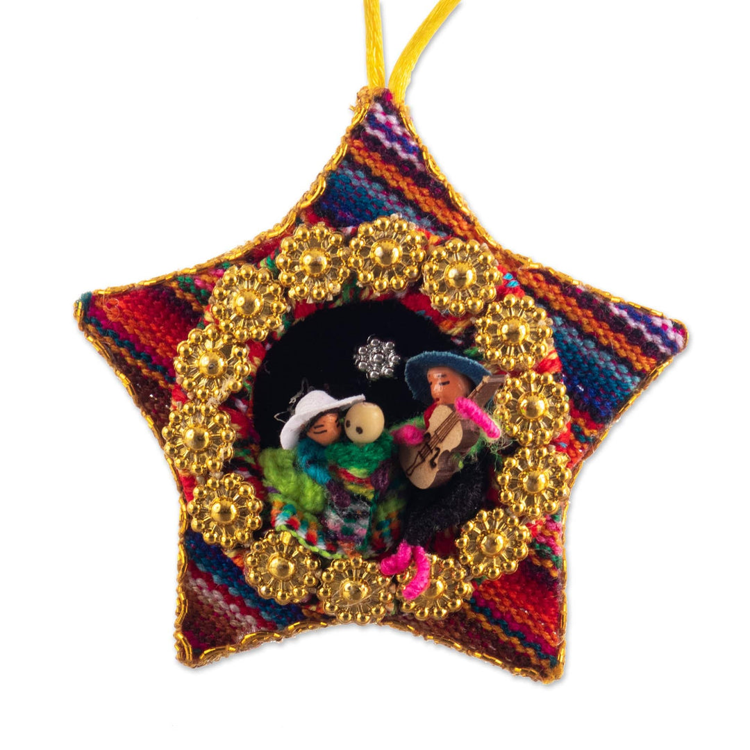 Four Cotton Blend Nativity Scene Star Ornaments from Peru - Nativity Rhythms