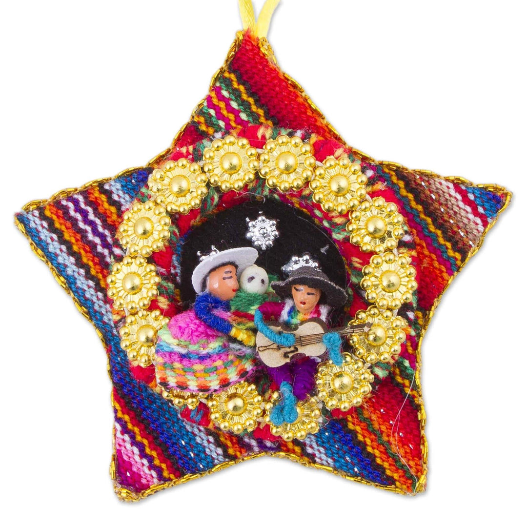 Four Cotton Blend Nativity Scene Star Ornaments from Peru - Nativity Rhythms