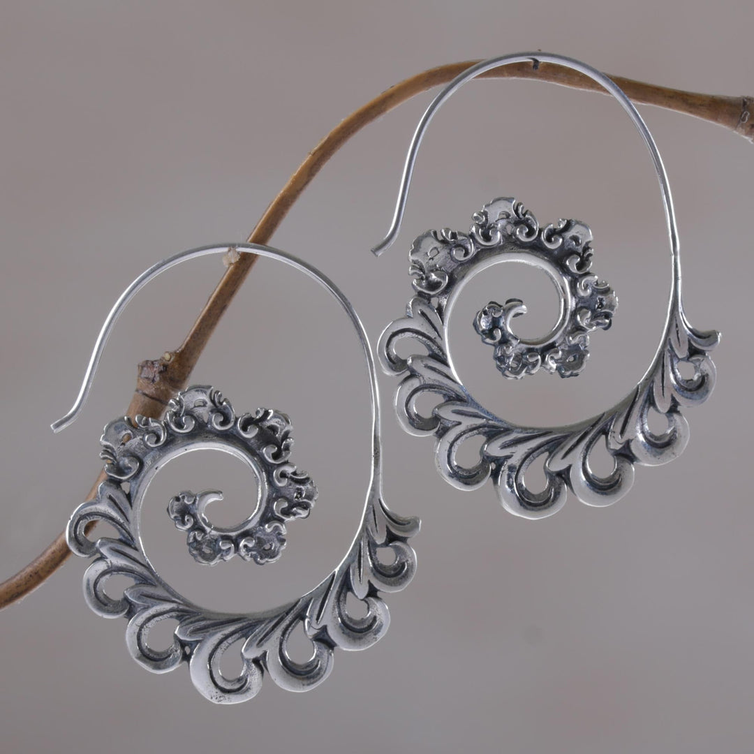 925 Sterling Silver Paisley Half-Hoop Earrings from Bali - Paisley Ferns