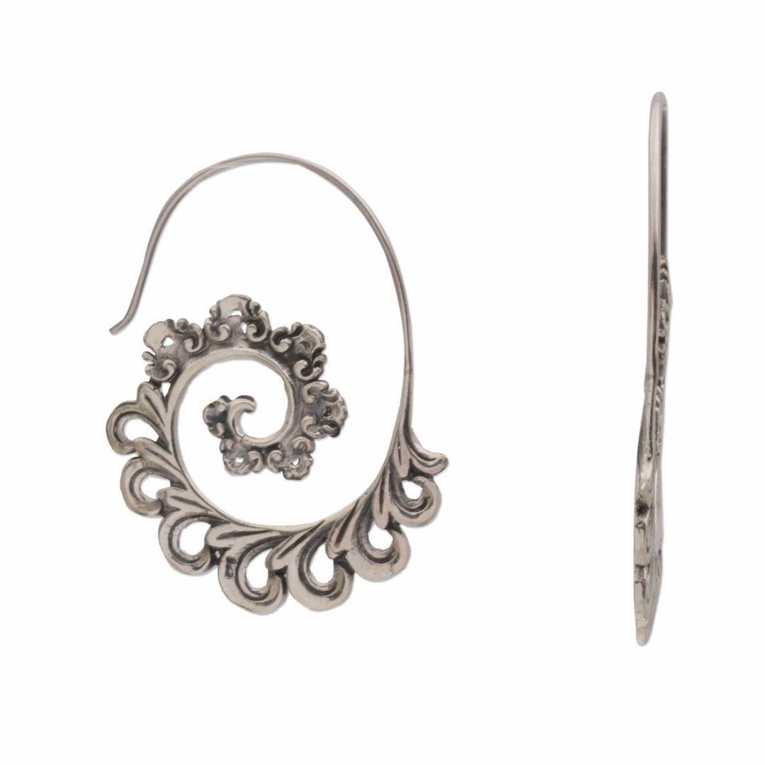 925 Sterling Silver Paisley Half-Hoop Earrings from Bali - Paisley Ferns