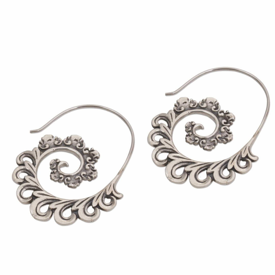 925 Sterling Silver Paisley Half-Hoop Earrings from Bali - Paisley Ferns
