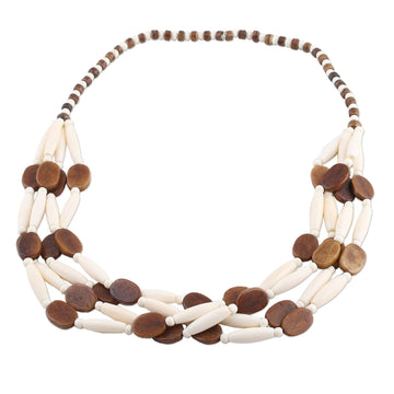 Handcrafted Brown and White Bone Beaded Necklace - Earth's Light