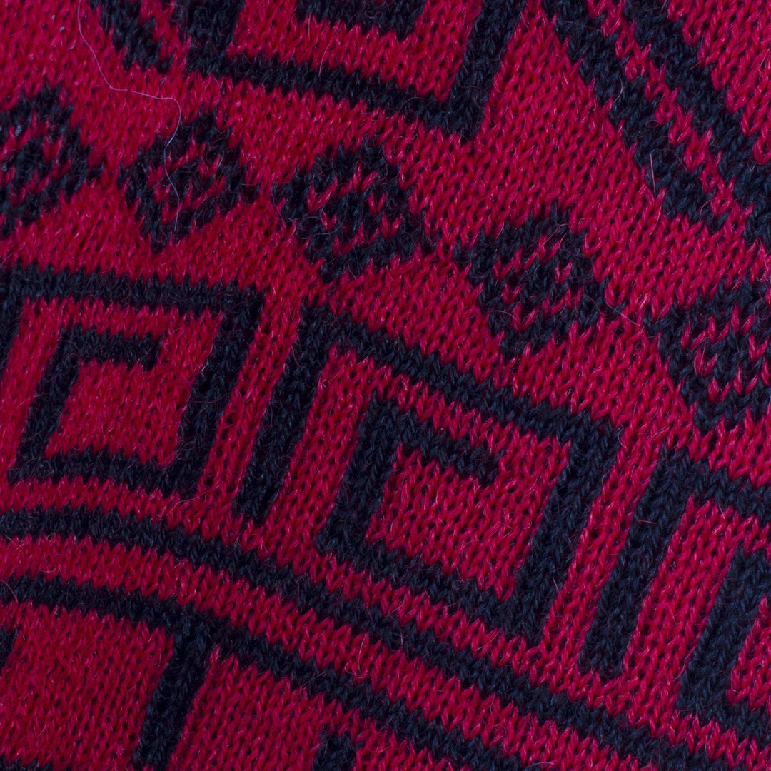 Knit Alpaca Blend Scarf in Black and Paprika from Peru - Inca Paprika