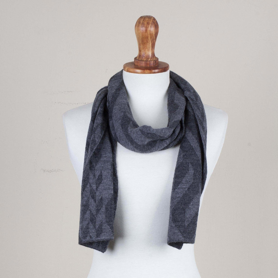 Alpaca Blend Scarf in Dolphin Grey and Slate from Peru - Mountain Scent in Grey