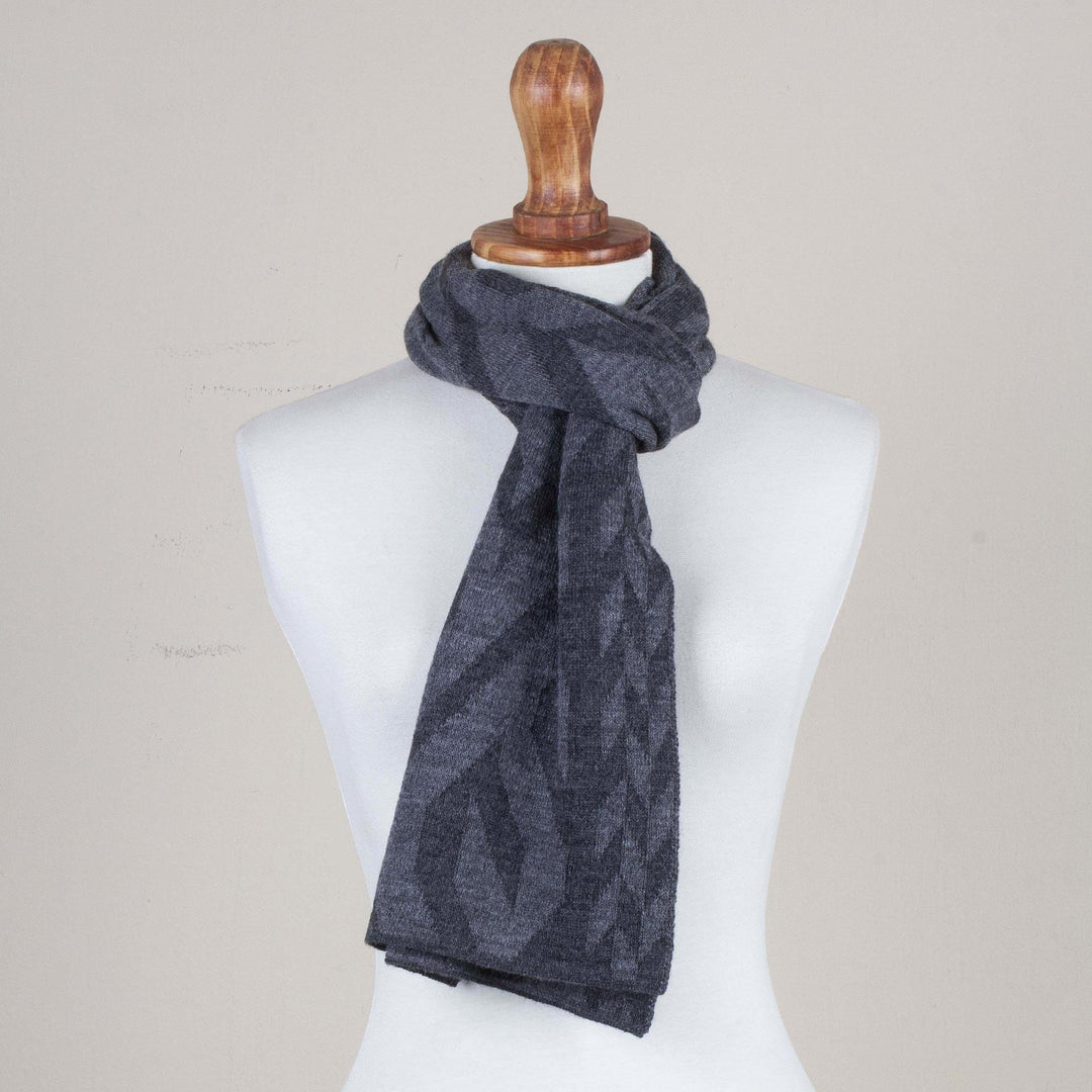 Alpaca Blend Scarf in Dolphin Grey and Slate from Peru - Mountain Scent in Grey