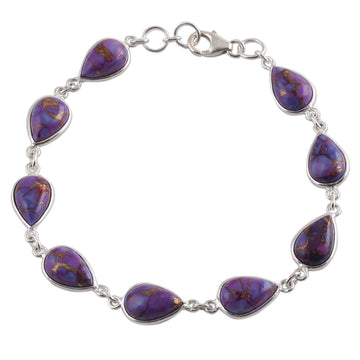 Sterling Silver and Purple Composite Turquoise Link Bracelet - Purple Cascade