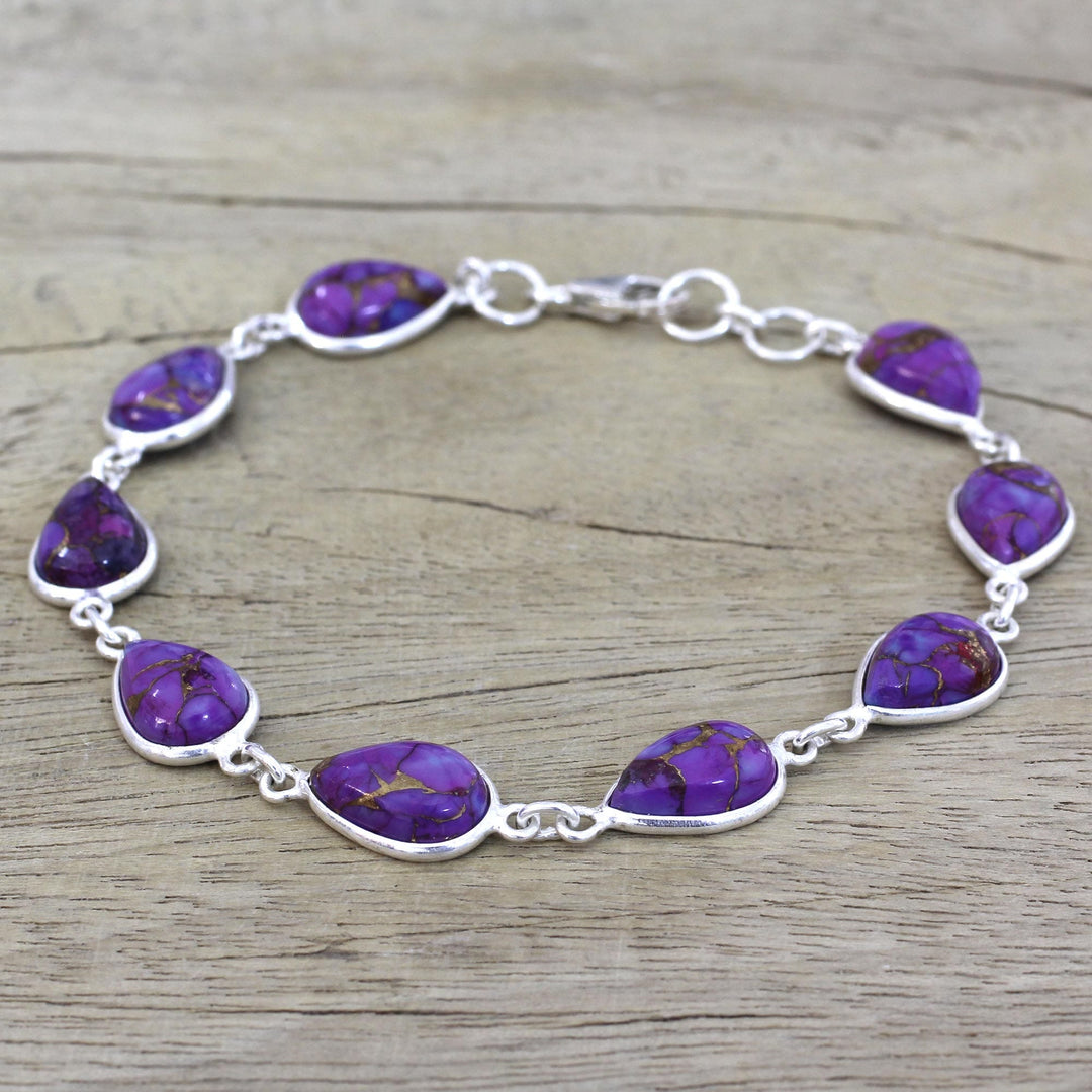 Sterling Silver and Purple Composite Turquoise Link Bracelet - Purple Cascade