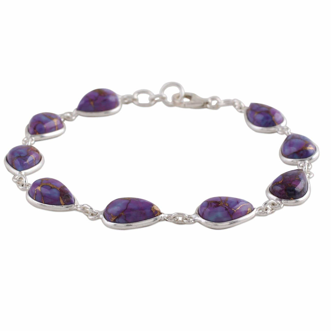 Sterling Silver and Purple Composite Turquoise Link Bracelet - Purple Cascade