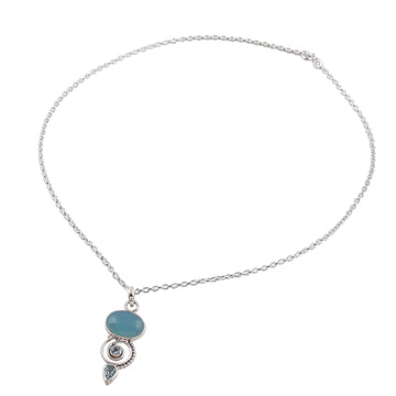 Blue Topaz and Chalcedony Pendant Necklace from India - Sentimental Journey