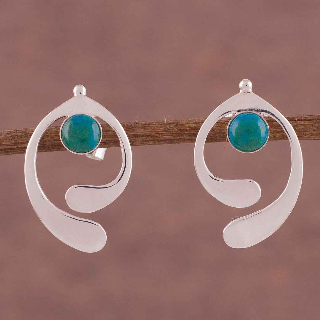 Chrysocolla and Sterling Silver Drop Earrings - Caress of an Angel