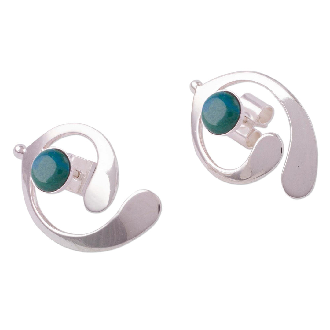 Chrysocolla and Sterling Silver Drop Earrings - Caress of an Angel