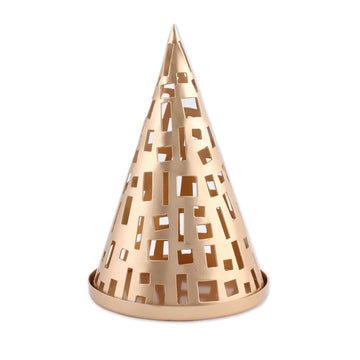 Handcrafted Cone-Shaped Metal Tealight Holder from India - Glowing Cone