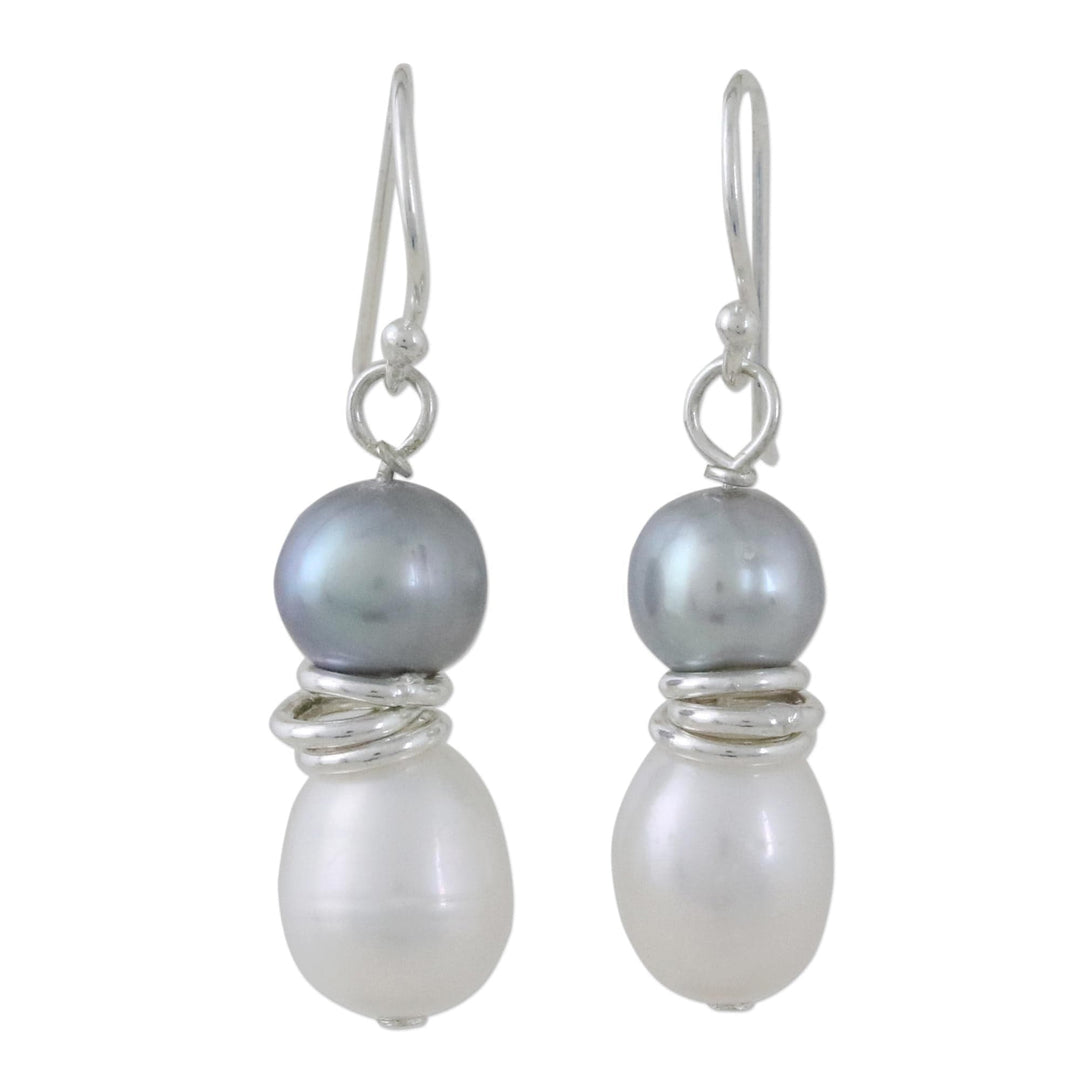Artisan Crafted Grey and White Cultured Pearl Hook Earrings - Luxurious Grey Glam