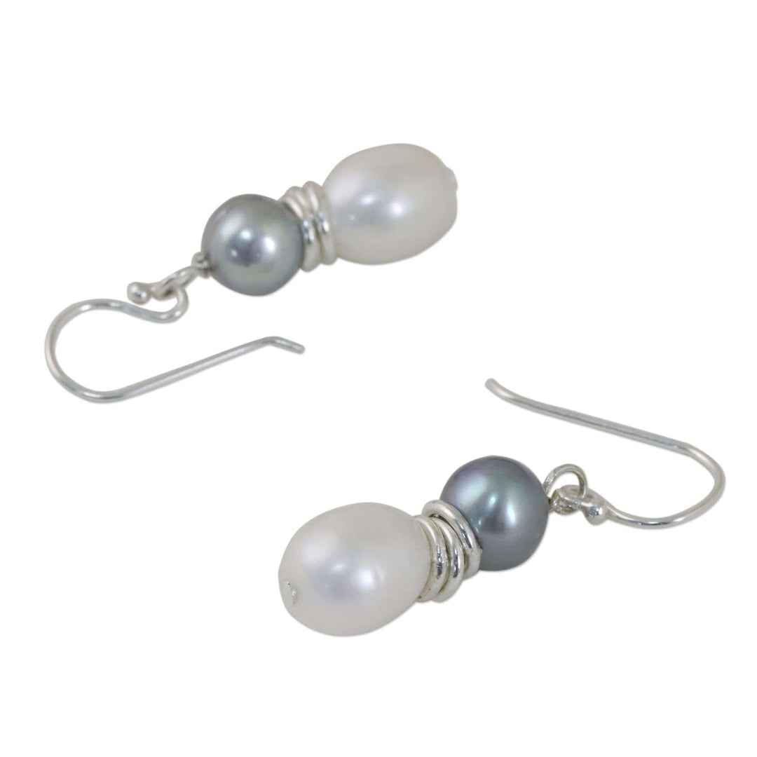 Artisan Crafted Grey and White Cultured Pearl Hook Earrings - Luxurious Grey Glam