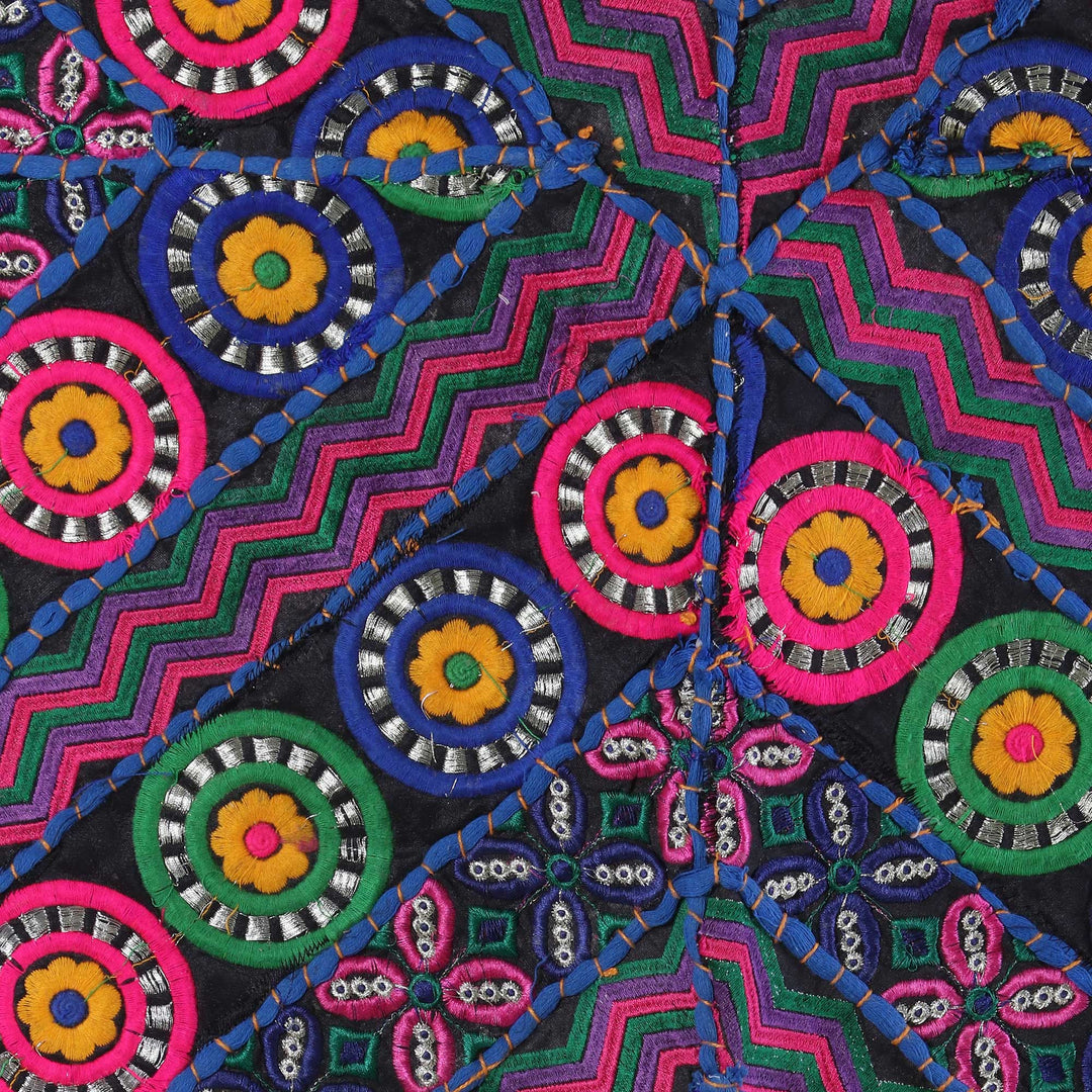 Floral Geometric Recycled Patchwork Wall Hanging - Vibrant Bouquet