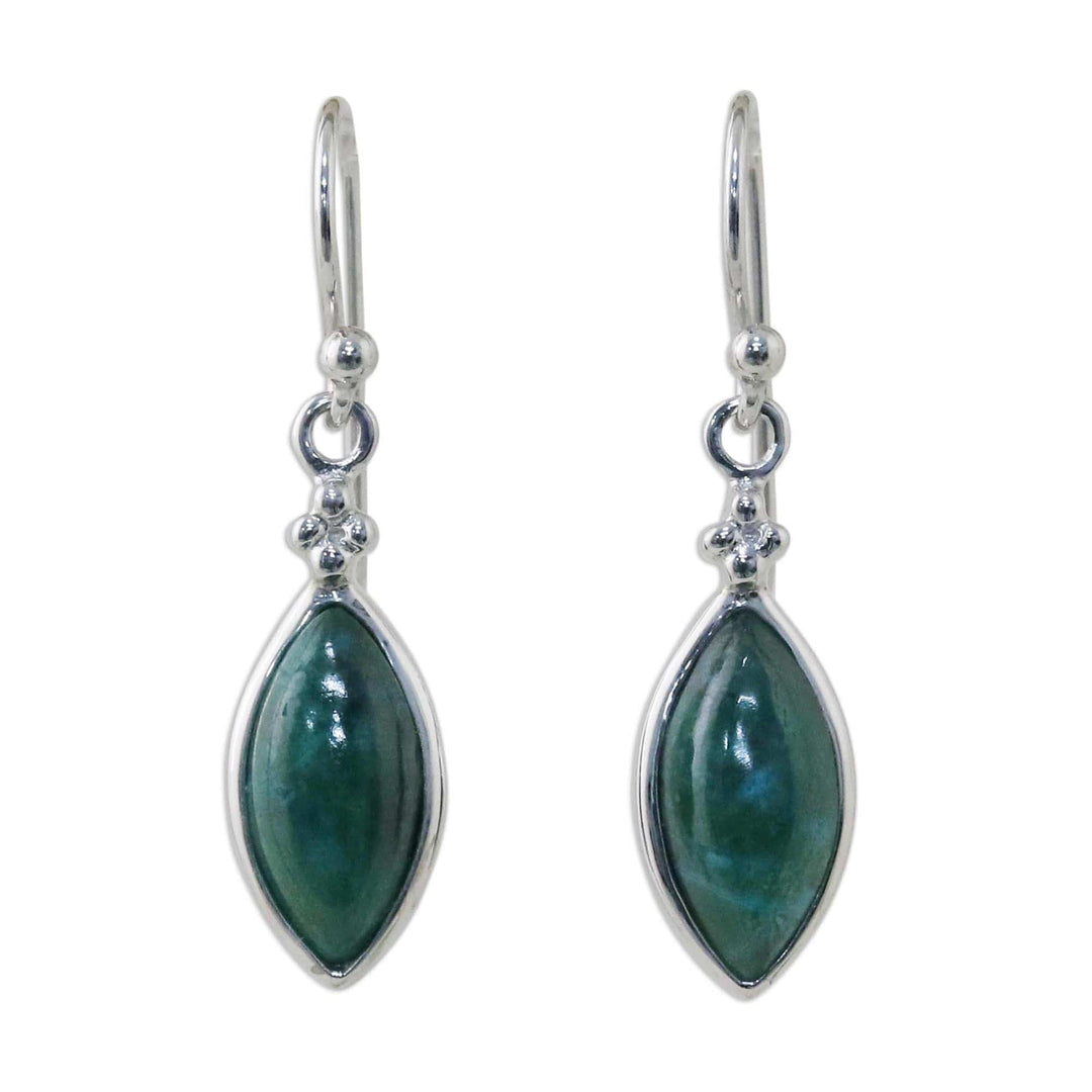 Rhodium Plated Chrysocolla Dangle Earrings from Thailand - Angel Dreams