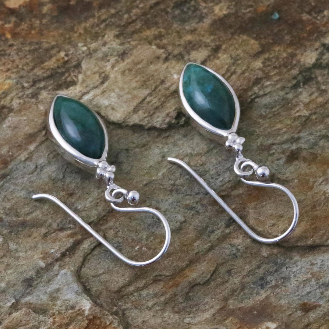 Rhodium Plated Chrysocolla Dangle Earrings from Thailand - Angel Dreams