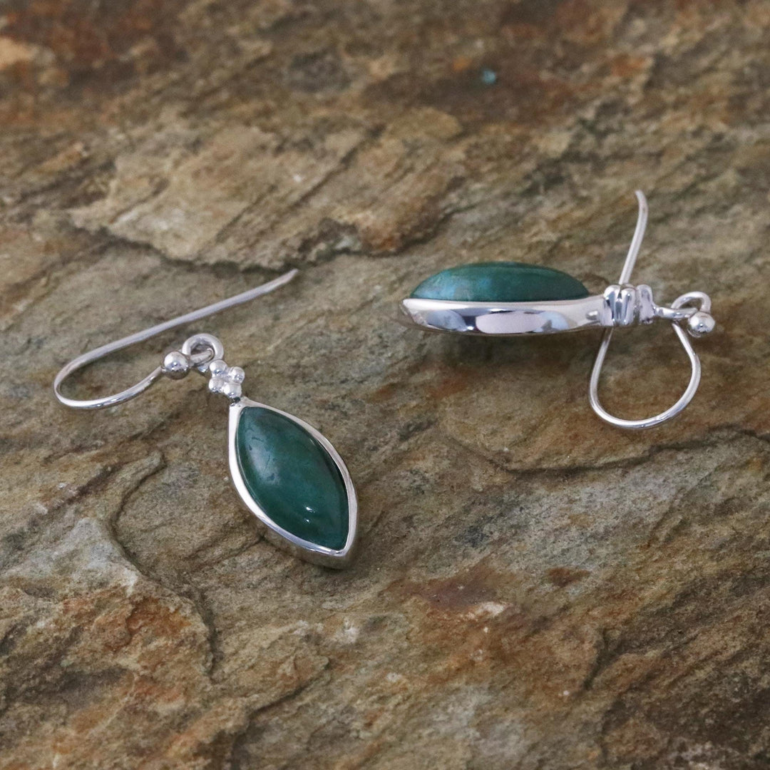 Rhodium Plated Chrysocolla Dangle Earrings from Thailand - Angel Dreams