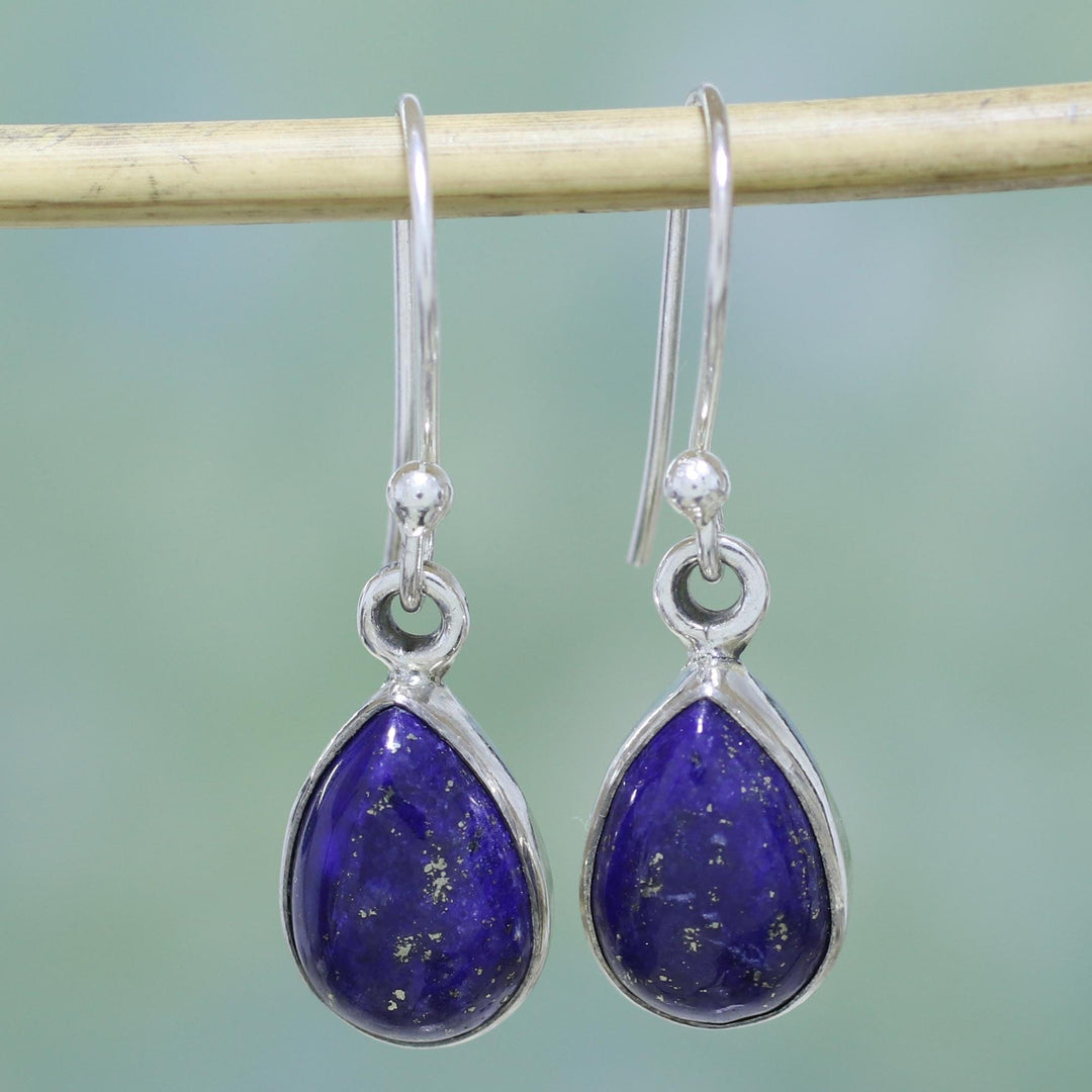 Lapis Lazuli and Sterling Silver Hook Earrings from India - Be True