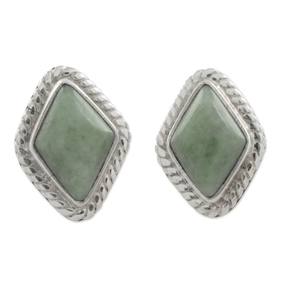 Light Green Jade Rhombus Stud Earrings from Guatemala - Diamond Lassos