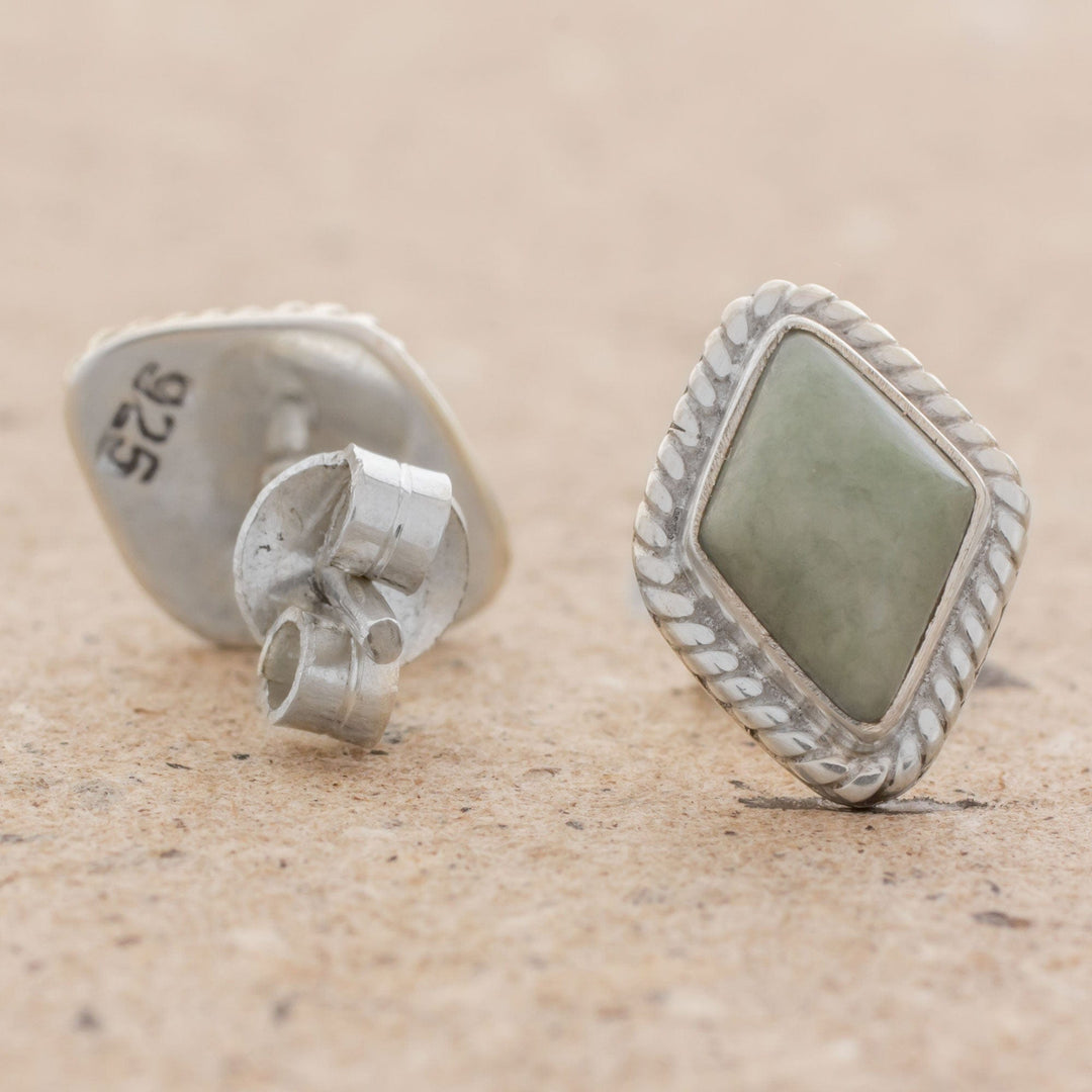 Light Green Jade Rhombus Stud Earrings from Guatemala - Diamond Lassos