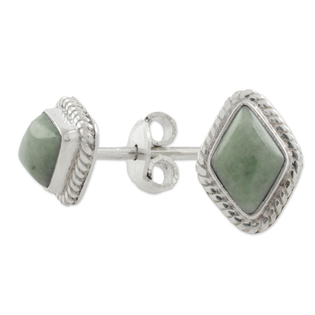 Light Green Jade Rhombus Stud Earrings from Guatemala - Diamond Lassos